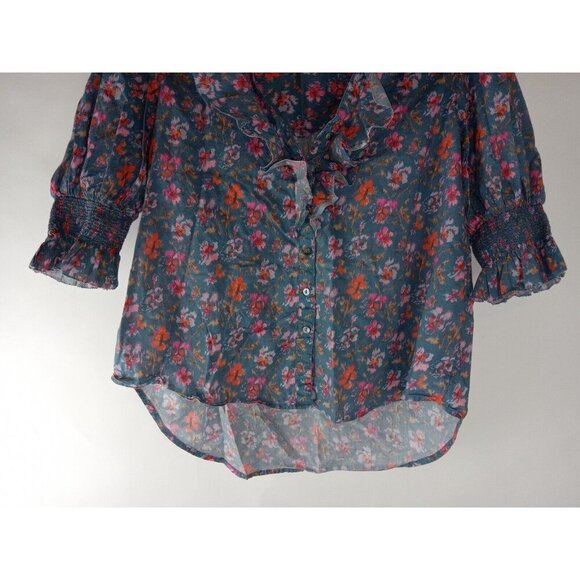 Sundance  Women's Jeanie Ruffle  Floral Button Up  Top Blouse  sz PM - Picture 4 of 13